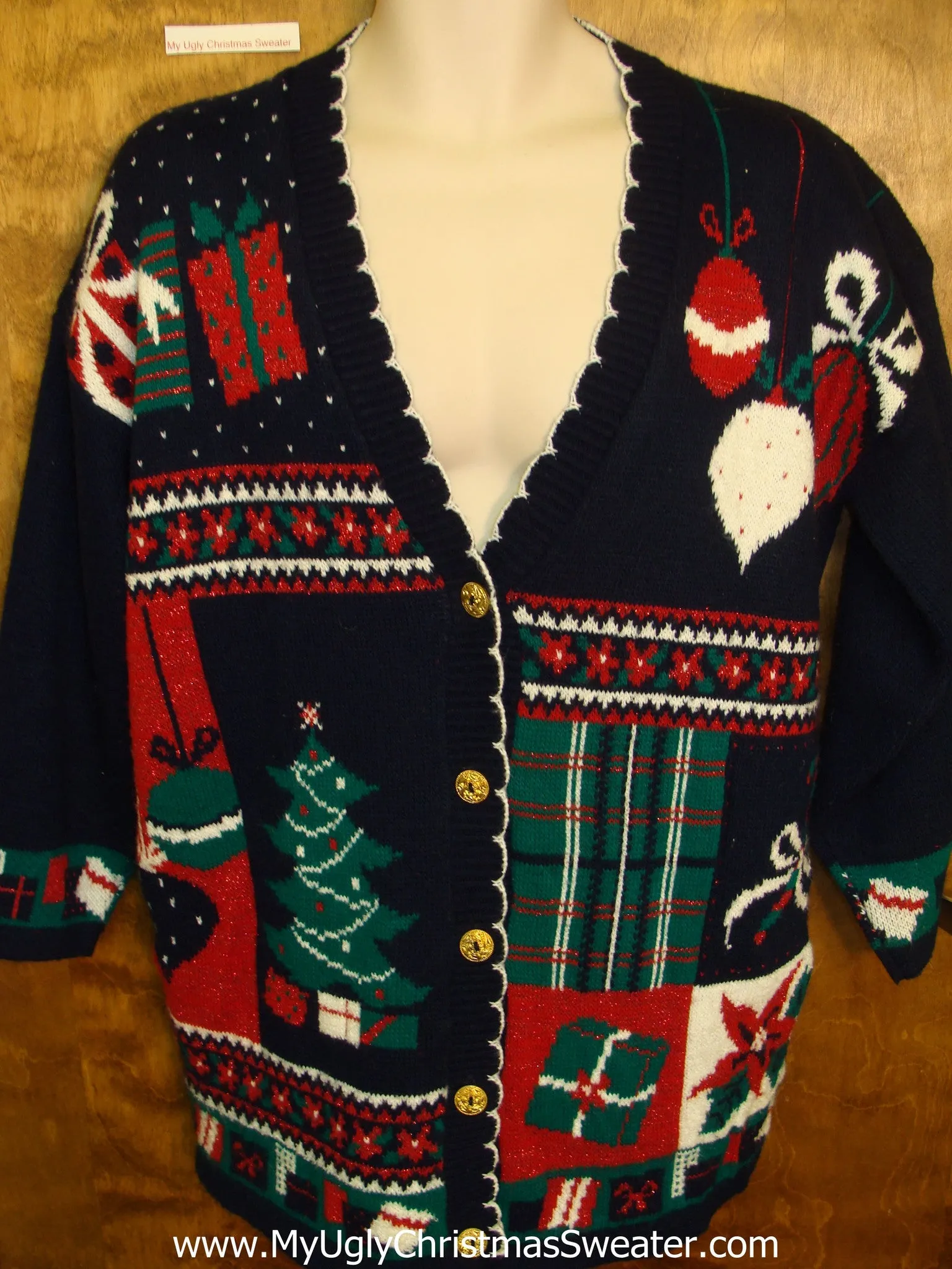 80s Acrylic Gem Corny Christmas Sweater Cardigan