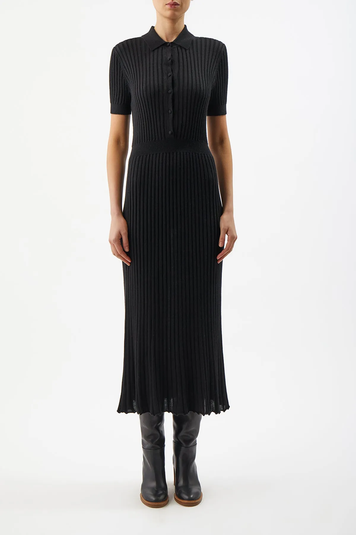 Amor Knit Midi Dress in Black Cashmere Silk