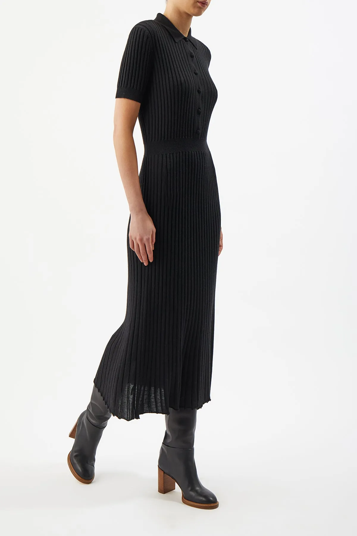 Amor Knit Midi Dress in Black Cashmere Silk