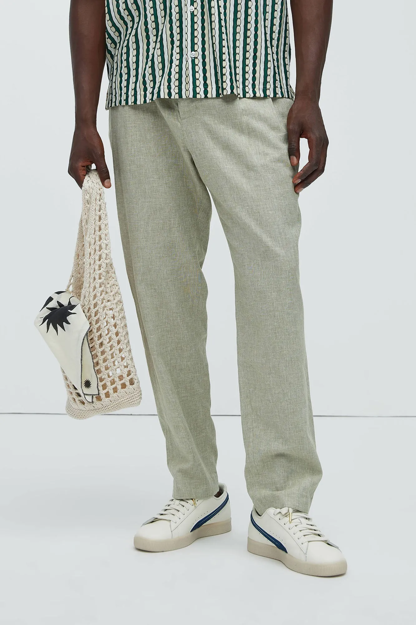 Bahamas Straight Pleated Linen Trousers - Green