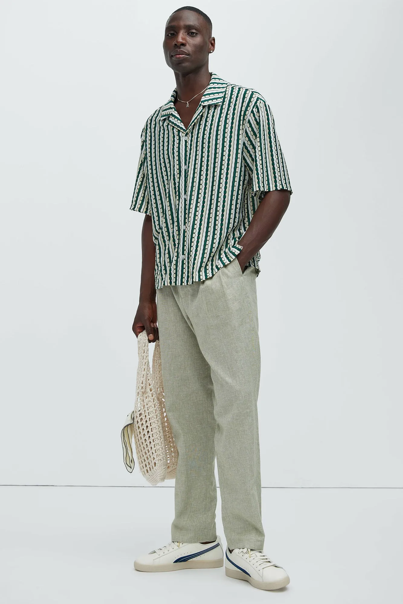 Bahamas Straight Pleated Linen Trousers - Green