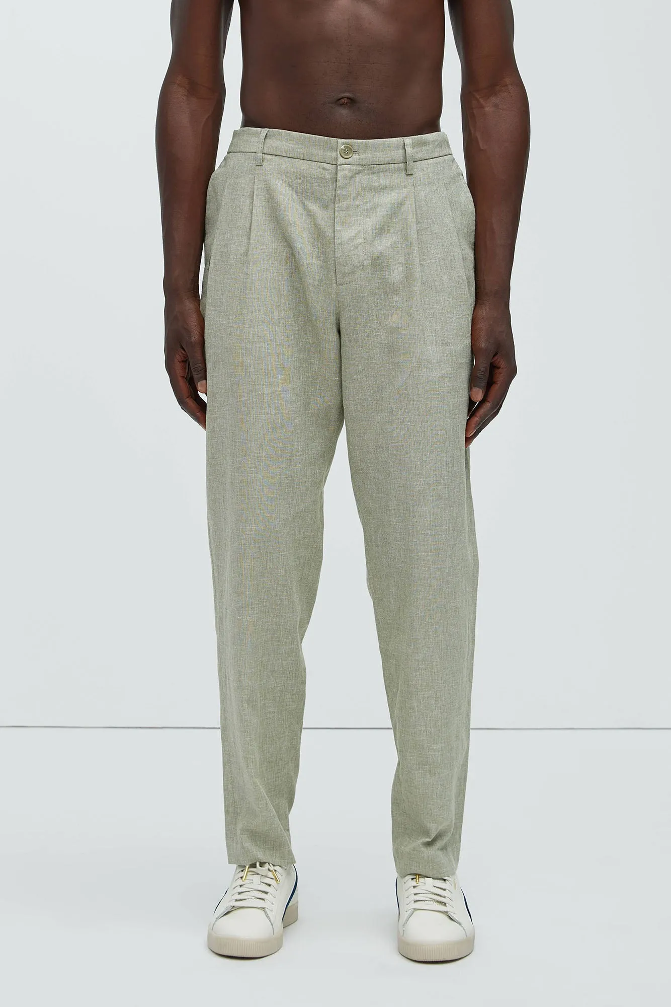 Bahamas Straight Pleated Linen Trousers - Green