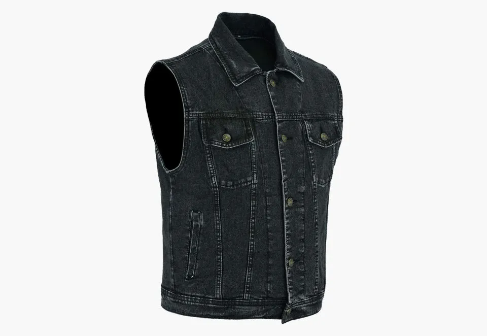 BGA Jaguar Denim Motorcycle Vest Black