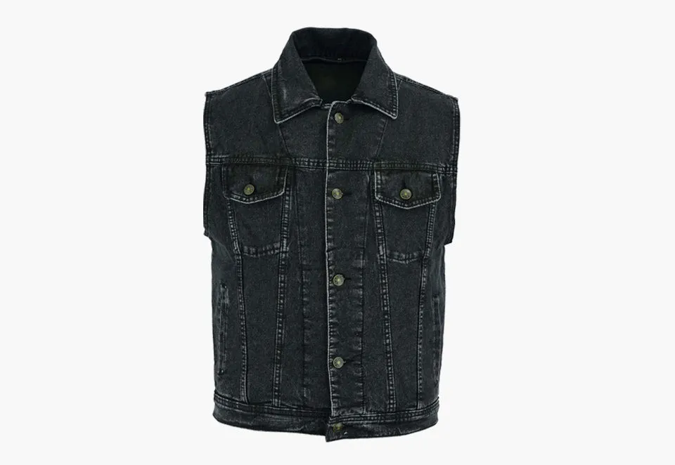 BGA Jaguar Denim Motorcycle Vest Black