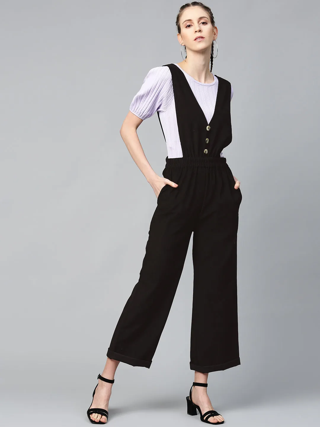 Black Corduroy Buttoned Dungaree