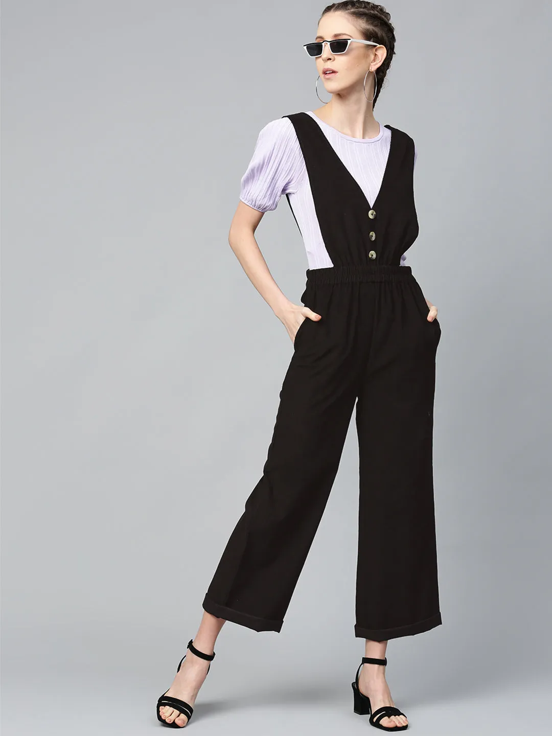 Black Corduroy Buttoned Dungaree