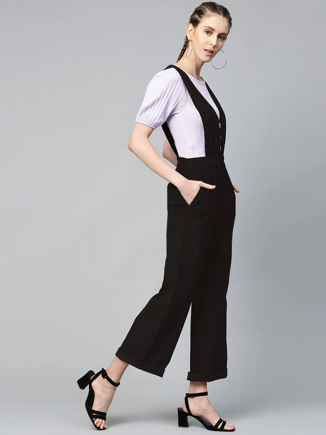 Black Corduroy Buttoned Dungaree