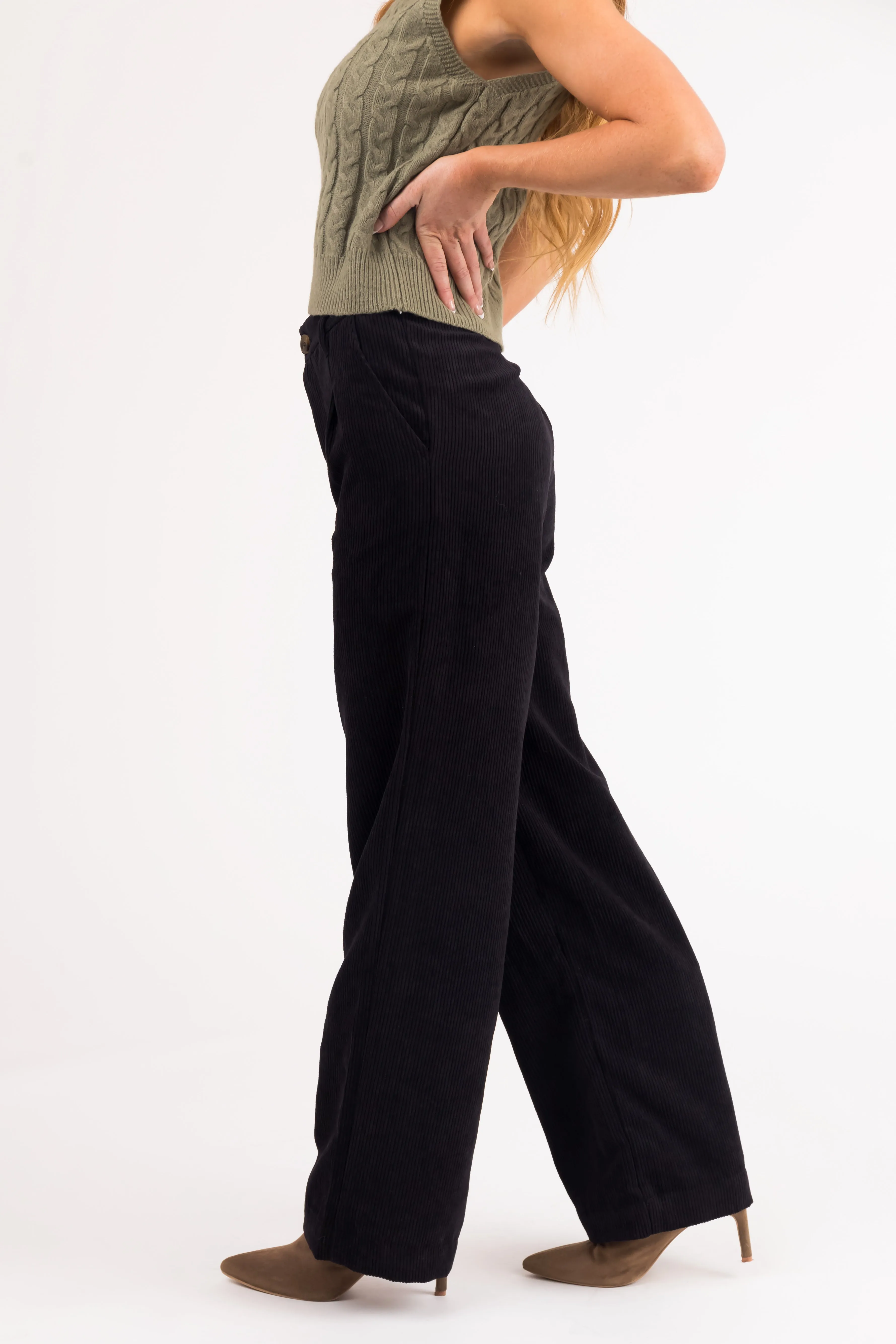 Black Corduroy Trouser Straight Leg Pants