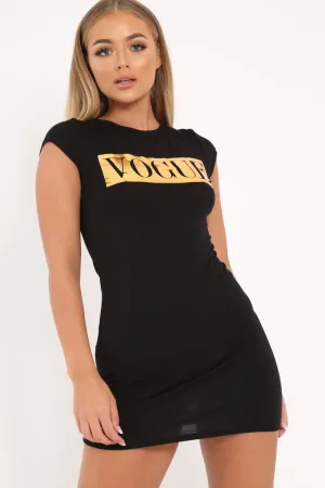 Black Vogue Slogan Dress - Halima