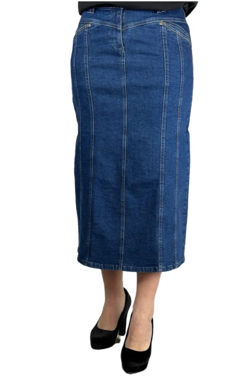 Blue Denim Mid Length Skirt 219-59H