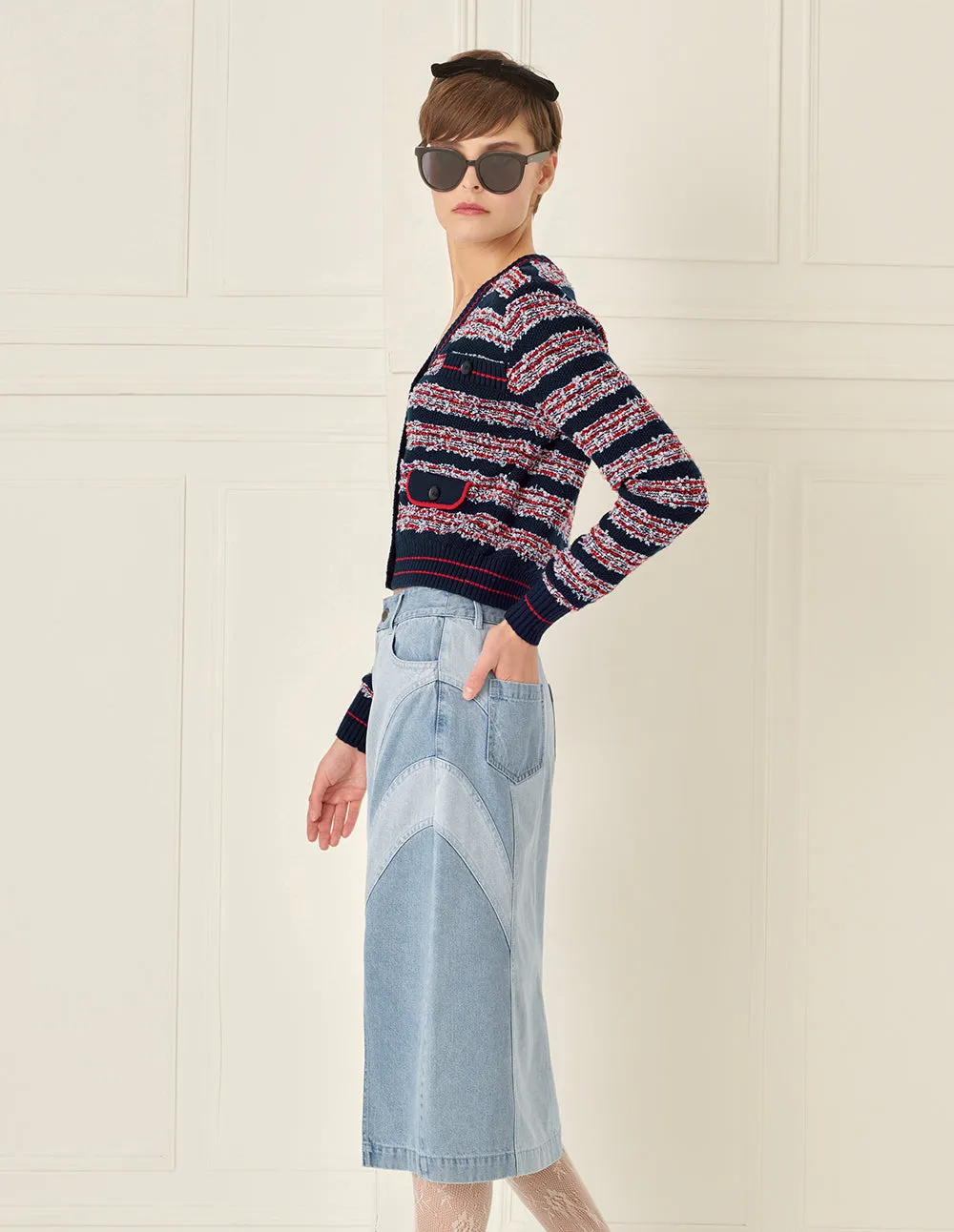 BORA AKSU Red And Blue Striped Knitted Cardigan