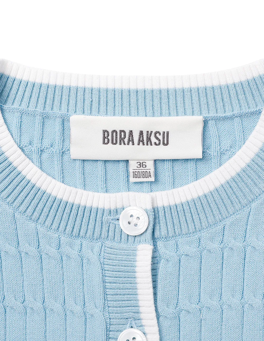 BORA AKSU Simple Round Neck Pick Holes Knitted Cardigan