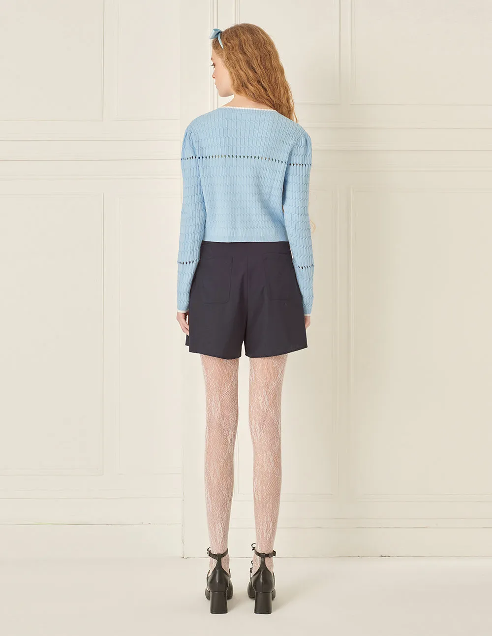 BORA AKSU Simple Round Neck Pick Holes Knitted Cardigan