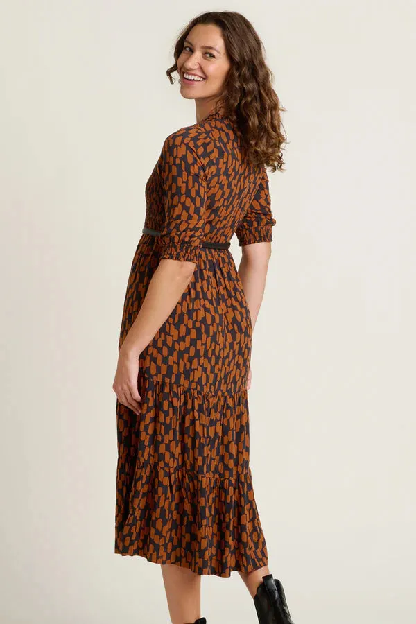 Brakeburn 10 Brown Brush Strokes Midi Dress