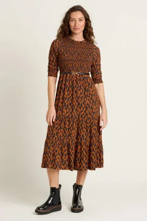 Brakeburn 10 Brown Brush Strokes Midi Dress