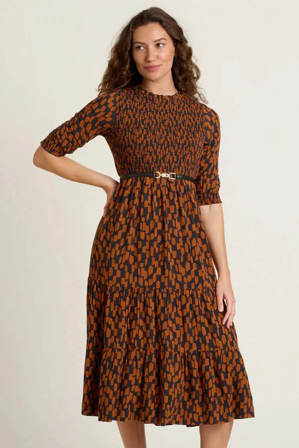 Brakeburn 10 Brown Brush Strokes Midi Dress