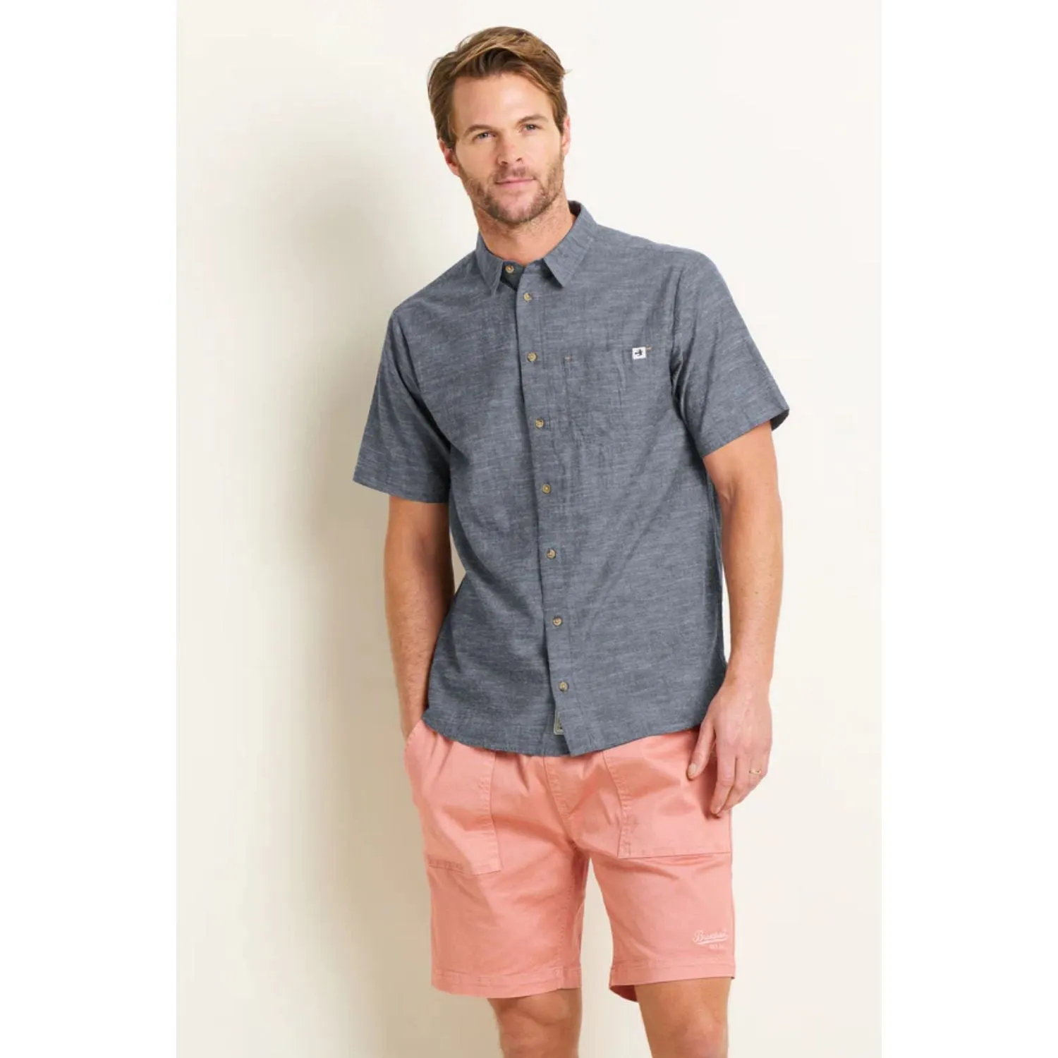 Brakeburn L Blue Slub Short Sleeve Shirt