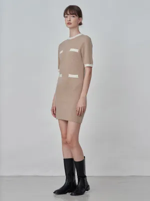 Color Block Shortsleeve Dress_Camel