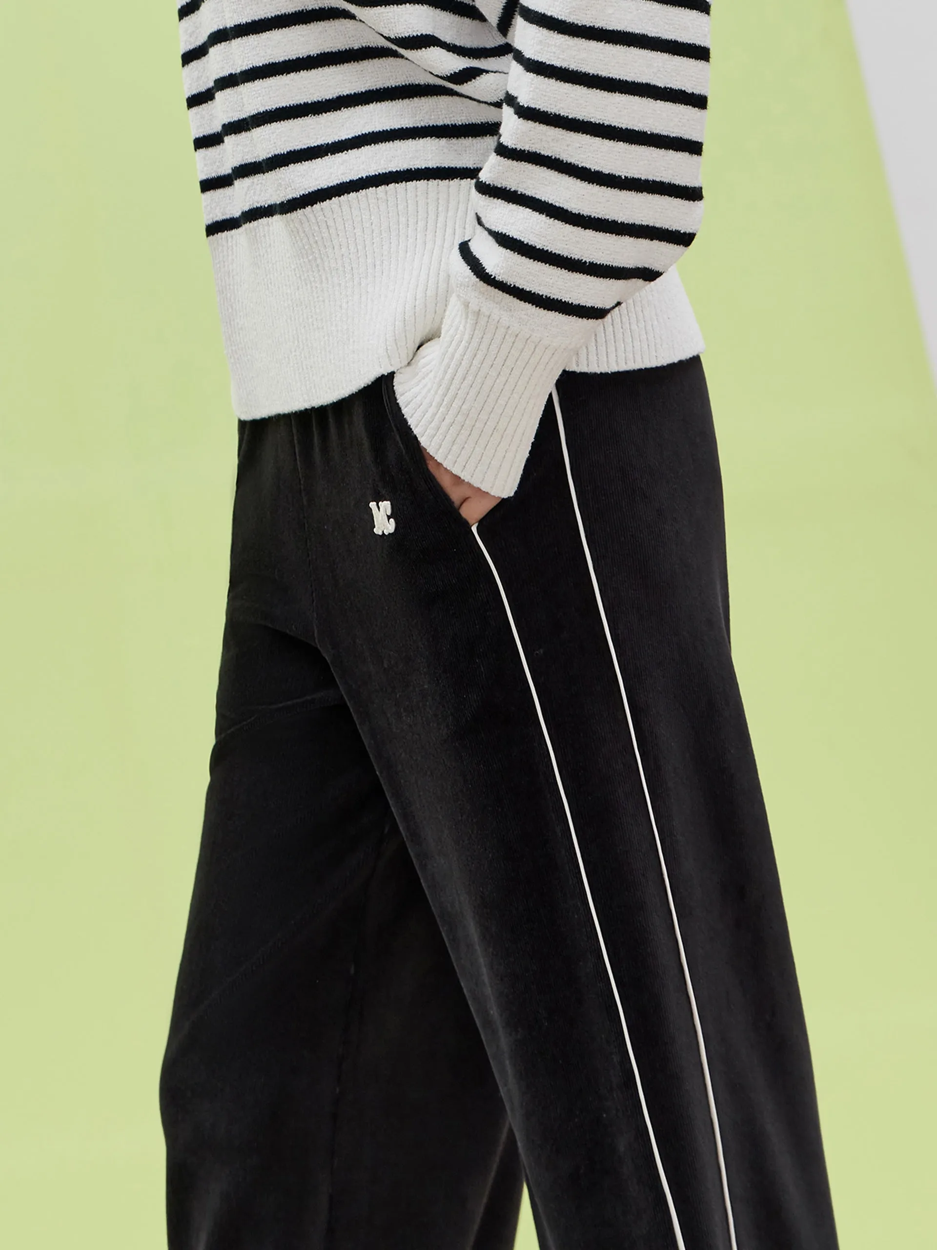 Contrast Straight Leg Casual Pants