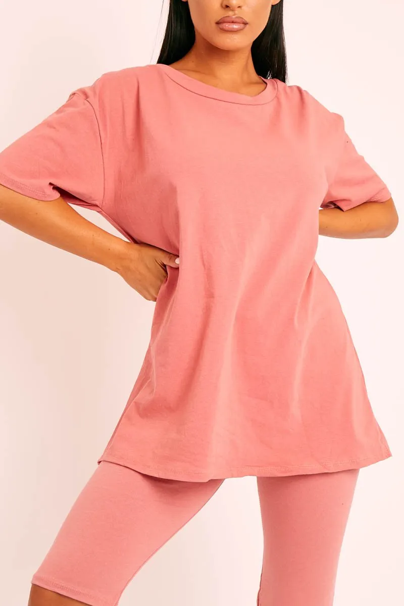 Coral Oversized T-shirt Cycling Shorts Co-ord - Bethanny