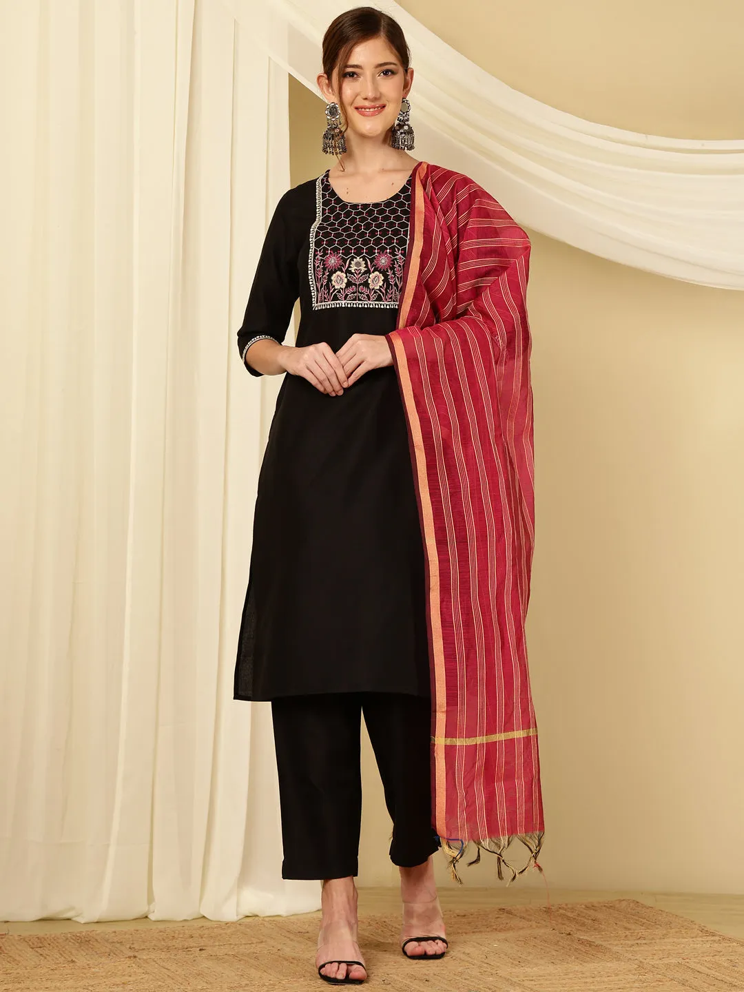 Cotton Blend Embroidered Suit Set