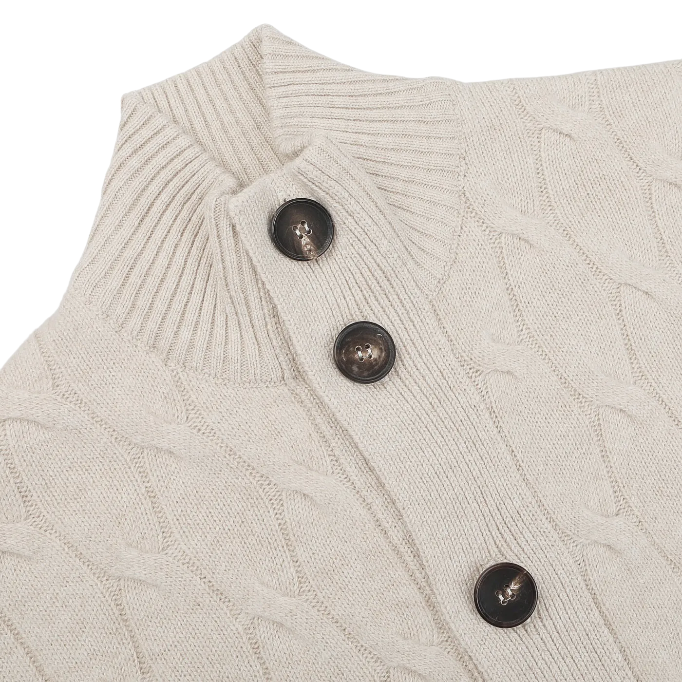 Cream Wool Cashmere Cableknit Button Cardigan