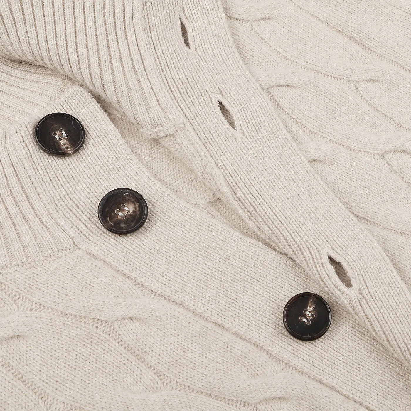 Cream Wool Cashmere Cableknit Button Cardigan