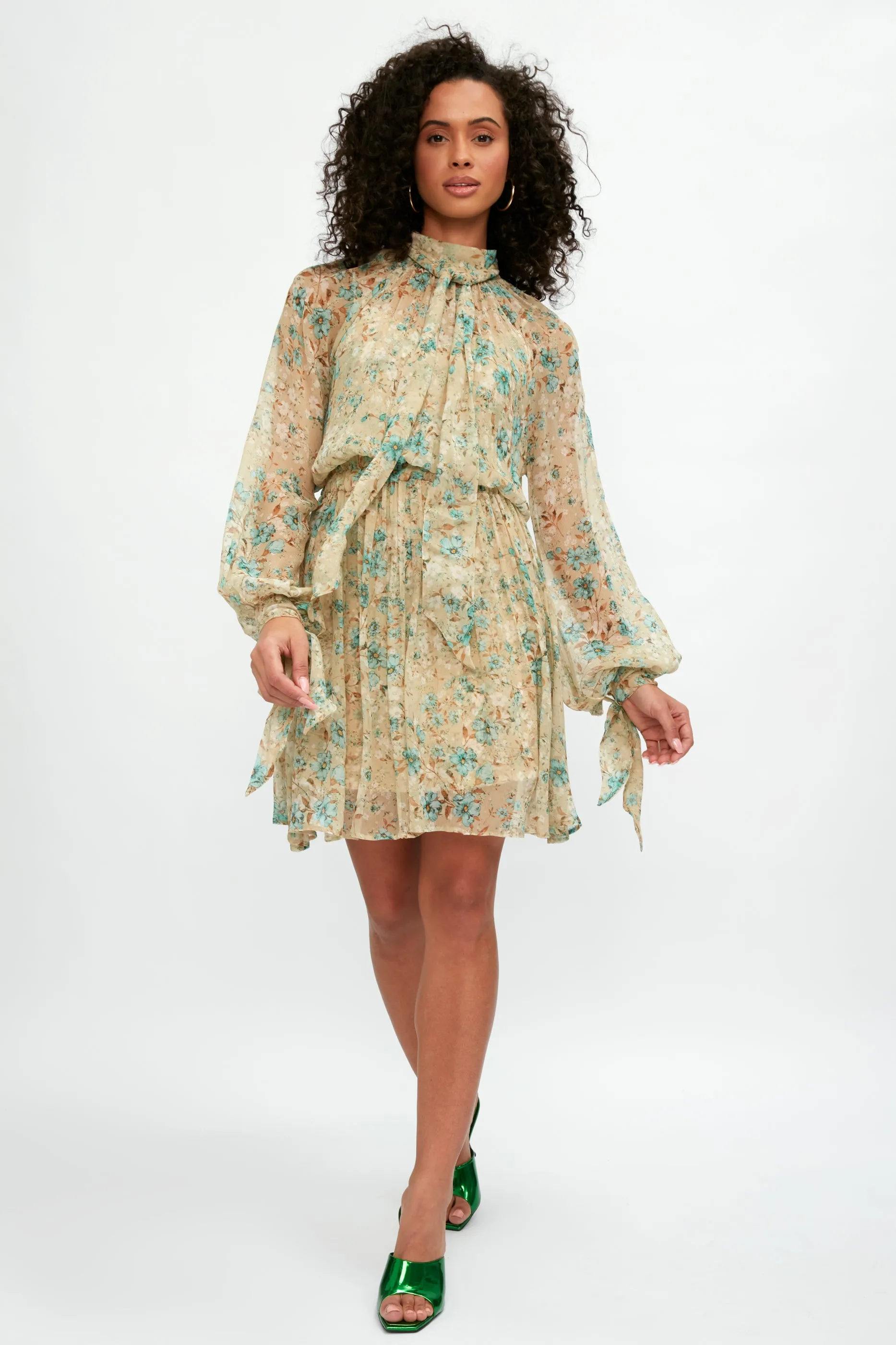 Dalia Silk Mini Dress in Acqua Floral Print