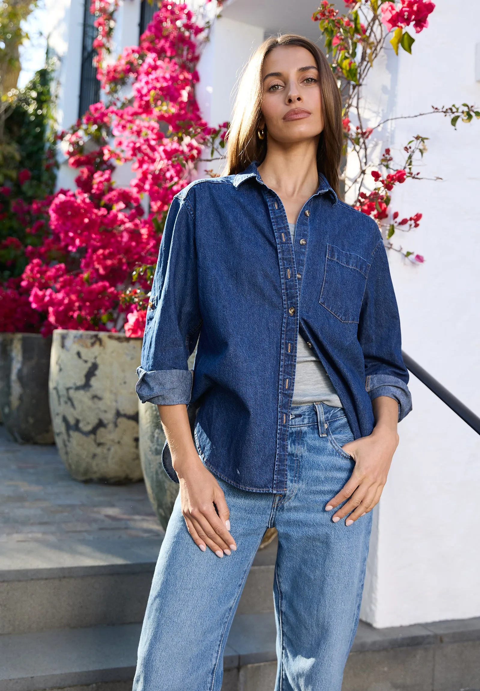 Denime Dark Blue Linen Shirt