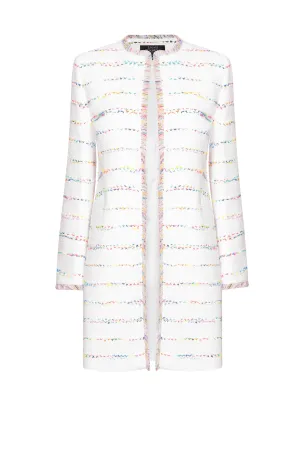 Dress Coat in White Tweed with Multi-Coloured Stripes - Vanya 3/4