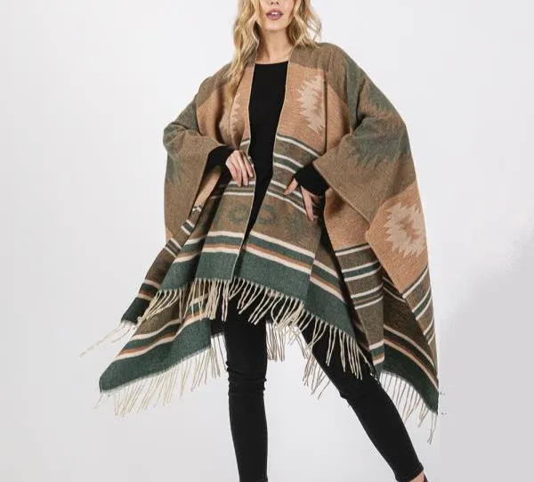 Earthy Embrace Western Print Poncho