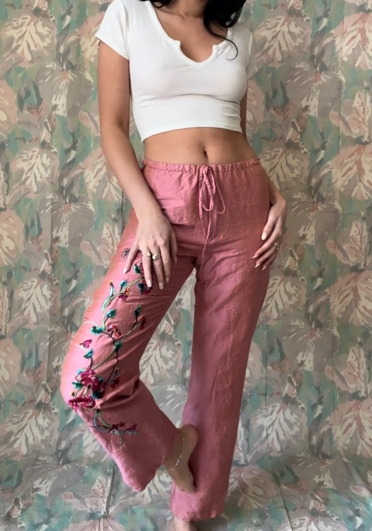 Embroidered Pink Pants