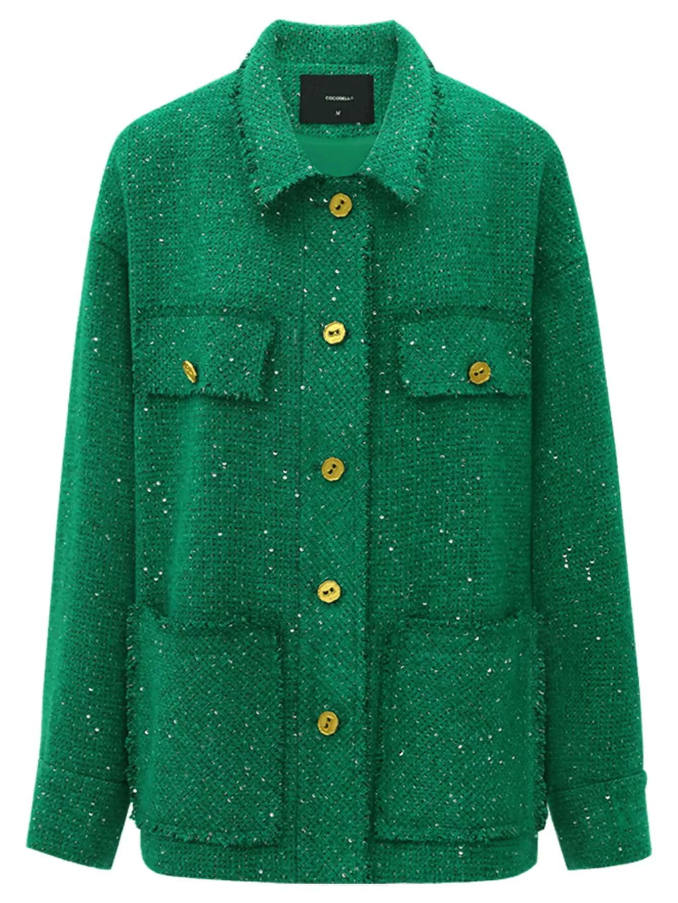 Emerald Green Single Breasted Tweed Coat with Gold Buttons