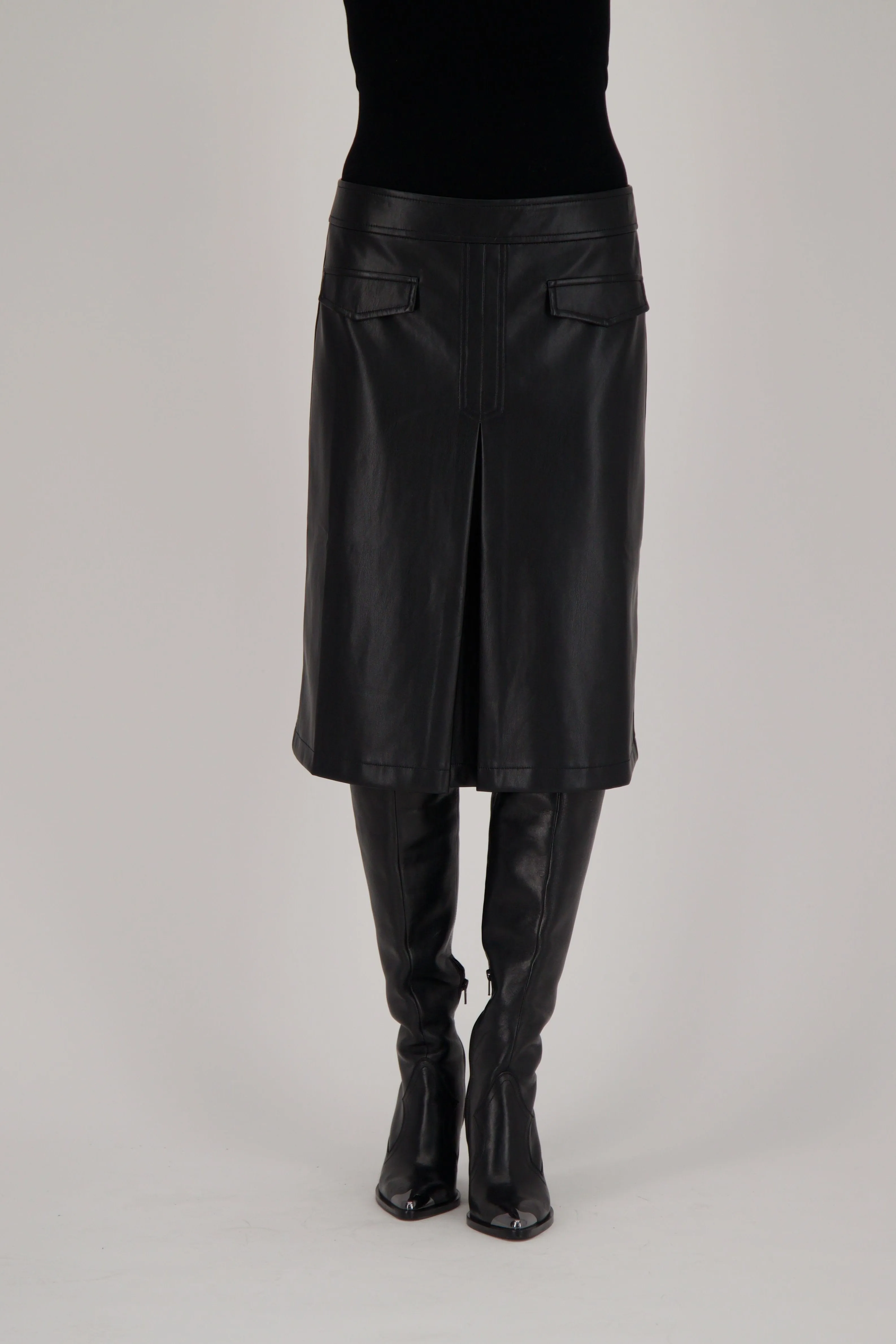 Faux Leather Mid Length Skirt