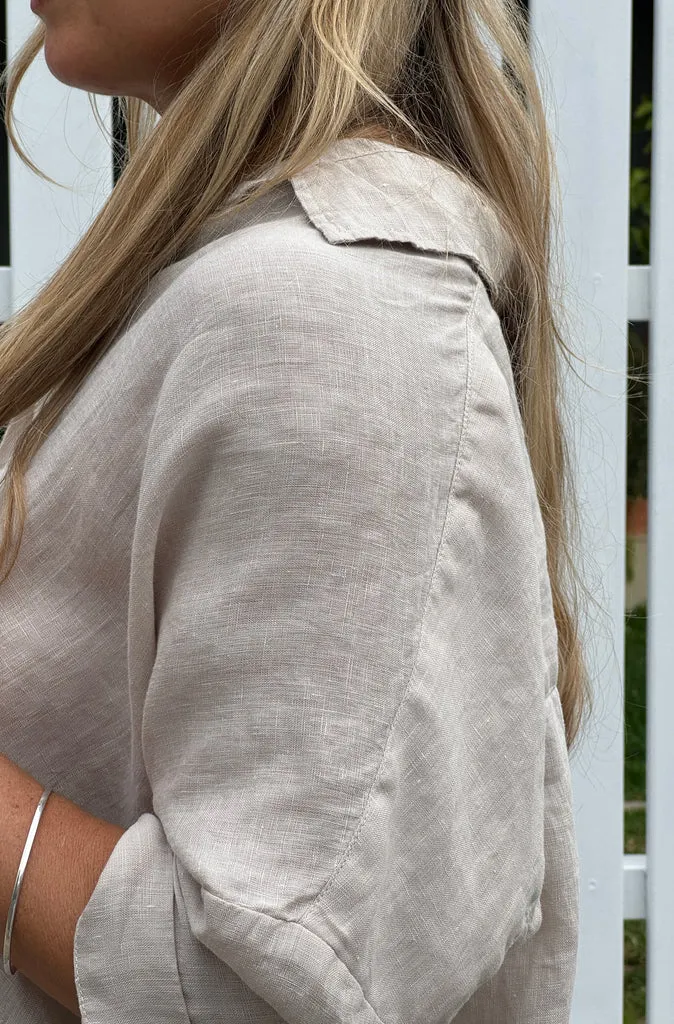 Frockk Riley Linen Top in Almond