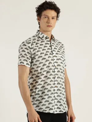 Grey Car Block Printed Halfsleeves Cotton Shirt