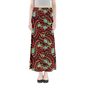 Hawk Feathers Fire and Turquoise Full Length Maxi Skirt