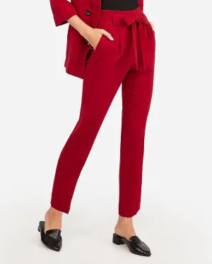 High Waisted Paperbag Ankle Pant in Dark Red