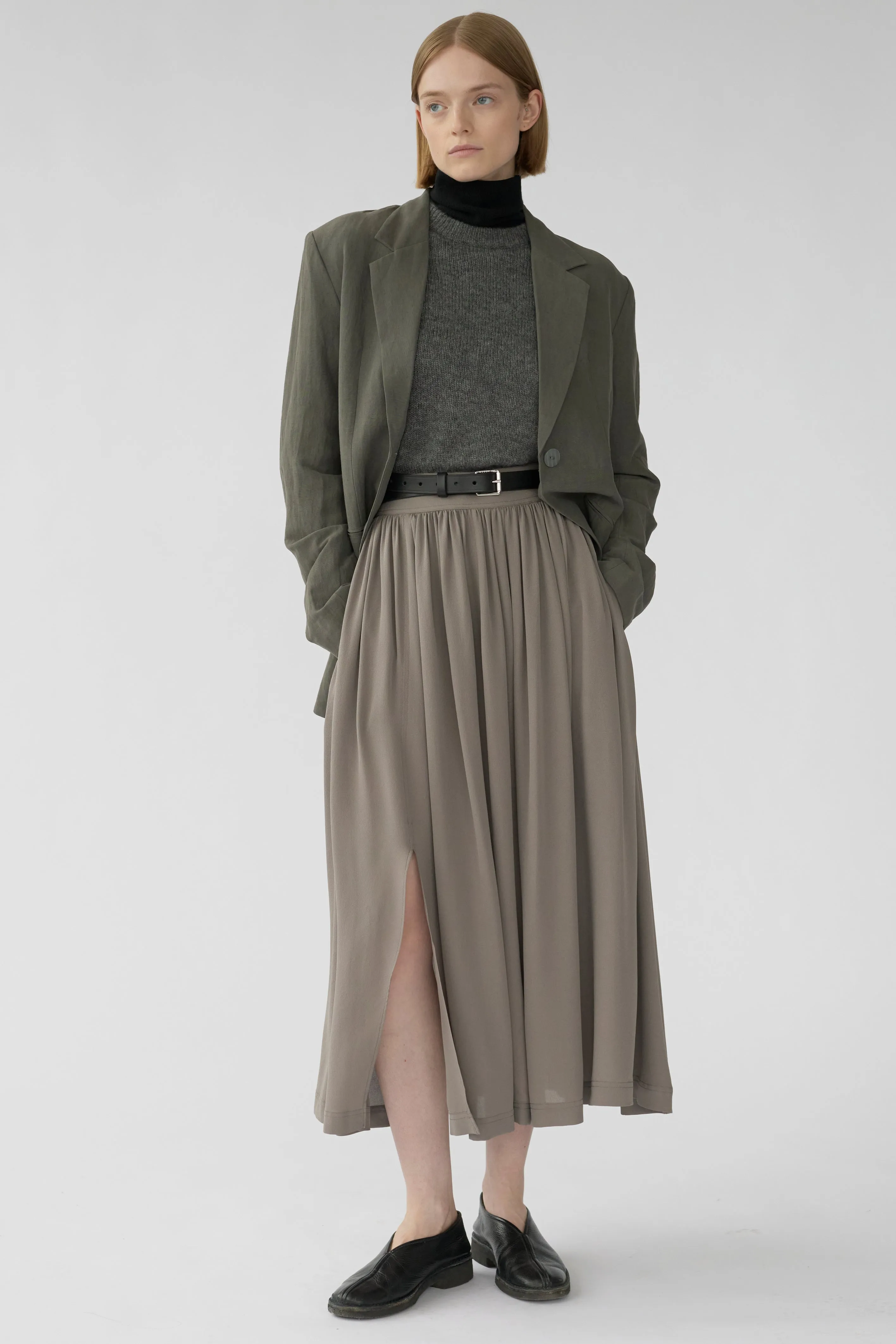 ISECAIA SKIRT - DARK TAUPE - SILK