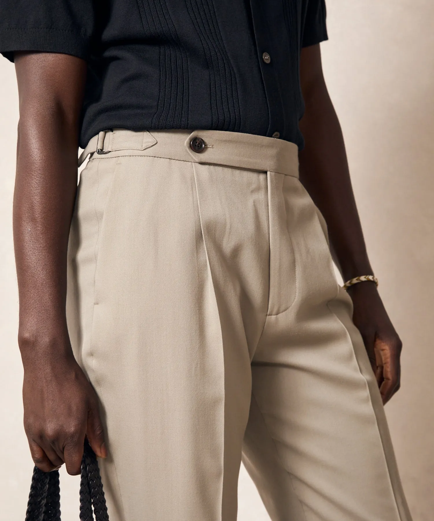 Italian Gabardine Side Tab Trouser in Stone