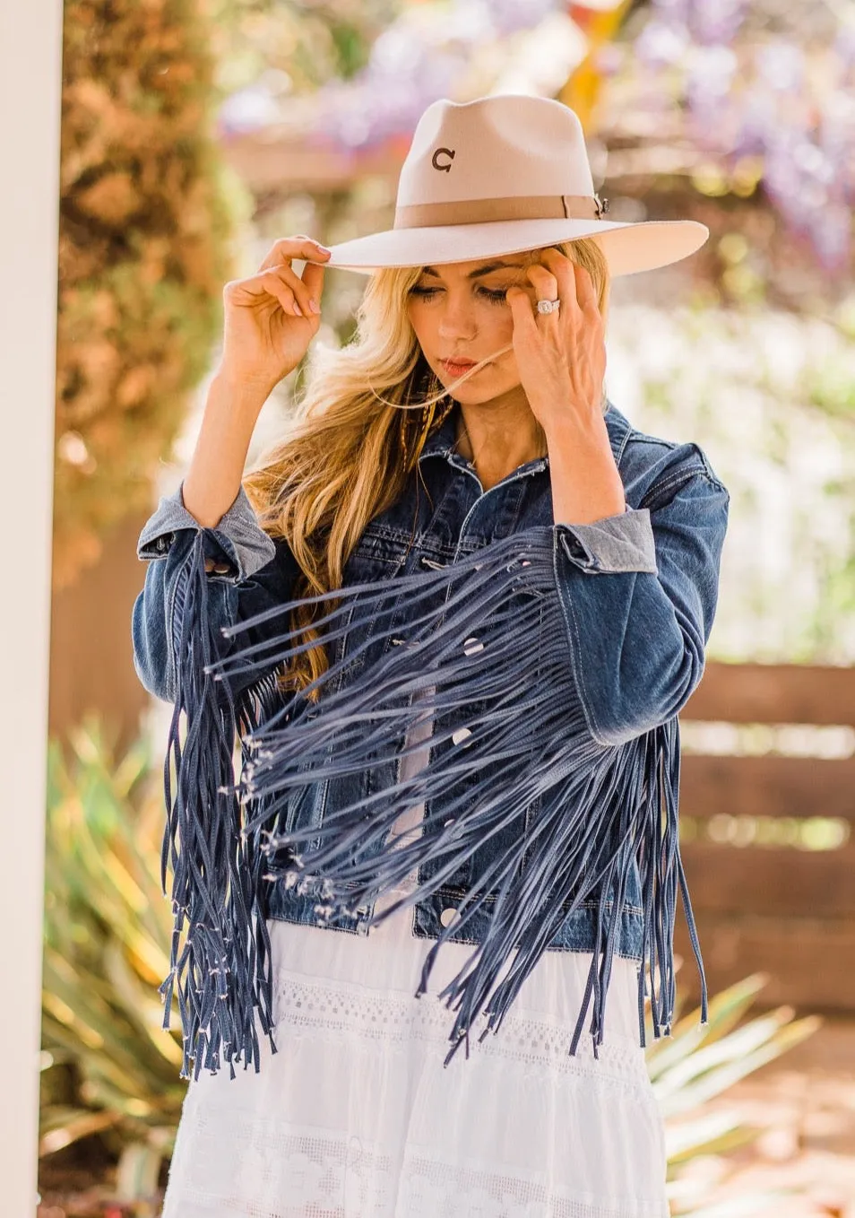 Jacket, Blue Denim Western with Fringe - Style HC711