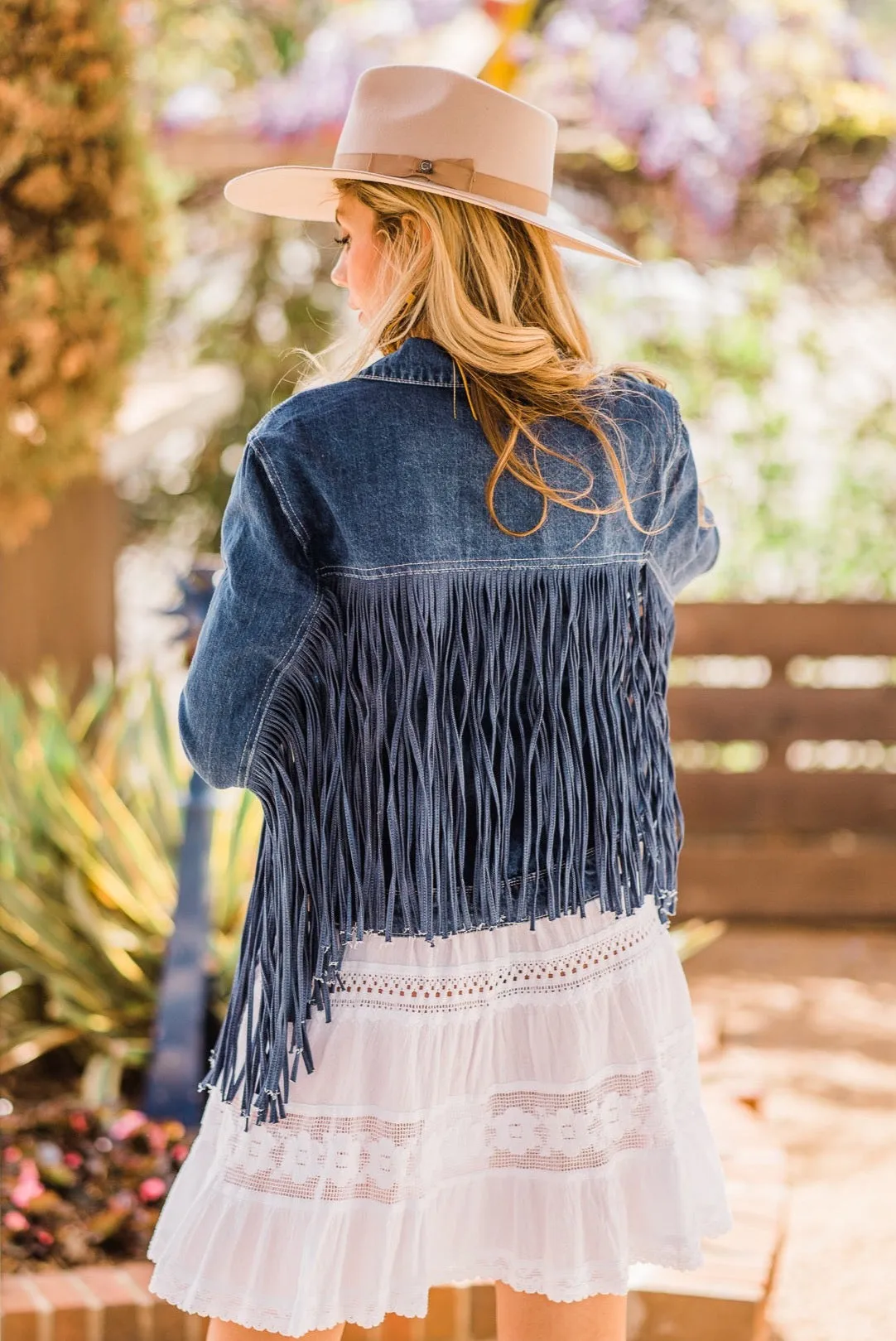 Jacket, Blue Denim Western with Fringe - Style HC711