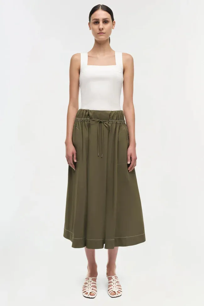 Jonathan Simkhai Tona Midi Skirt Army Green