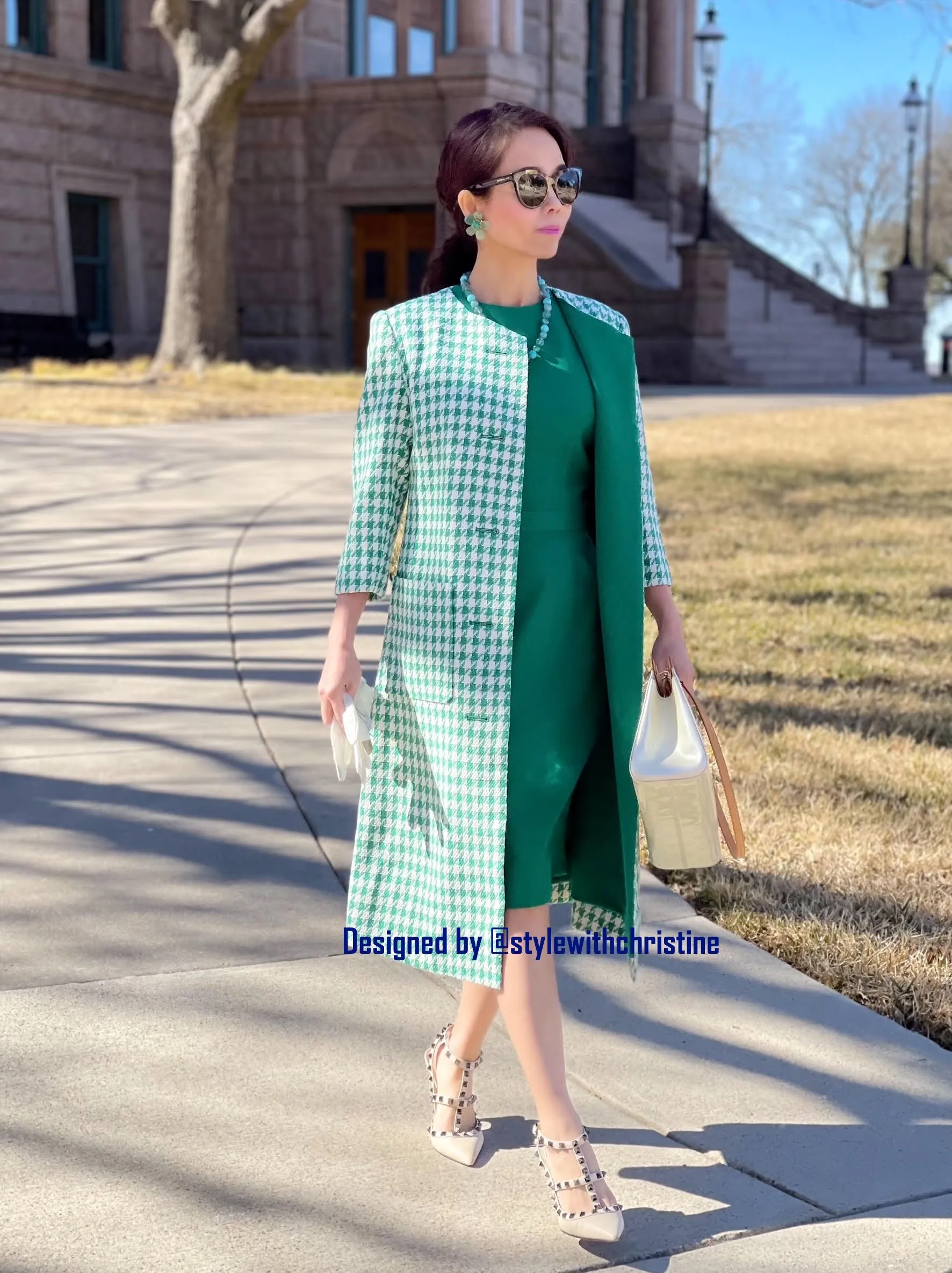 Kennedy Coat set in Hounds Tooths green