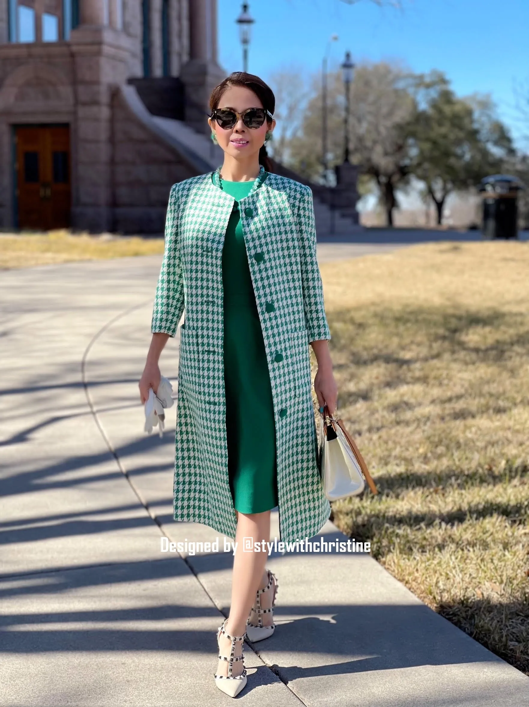 Kennedy Coat set in Hounds Tooths green