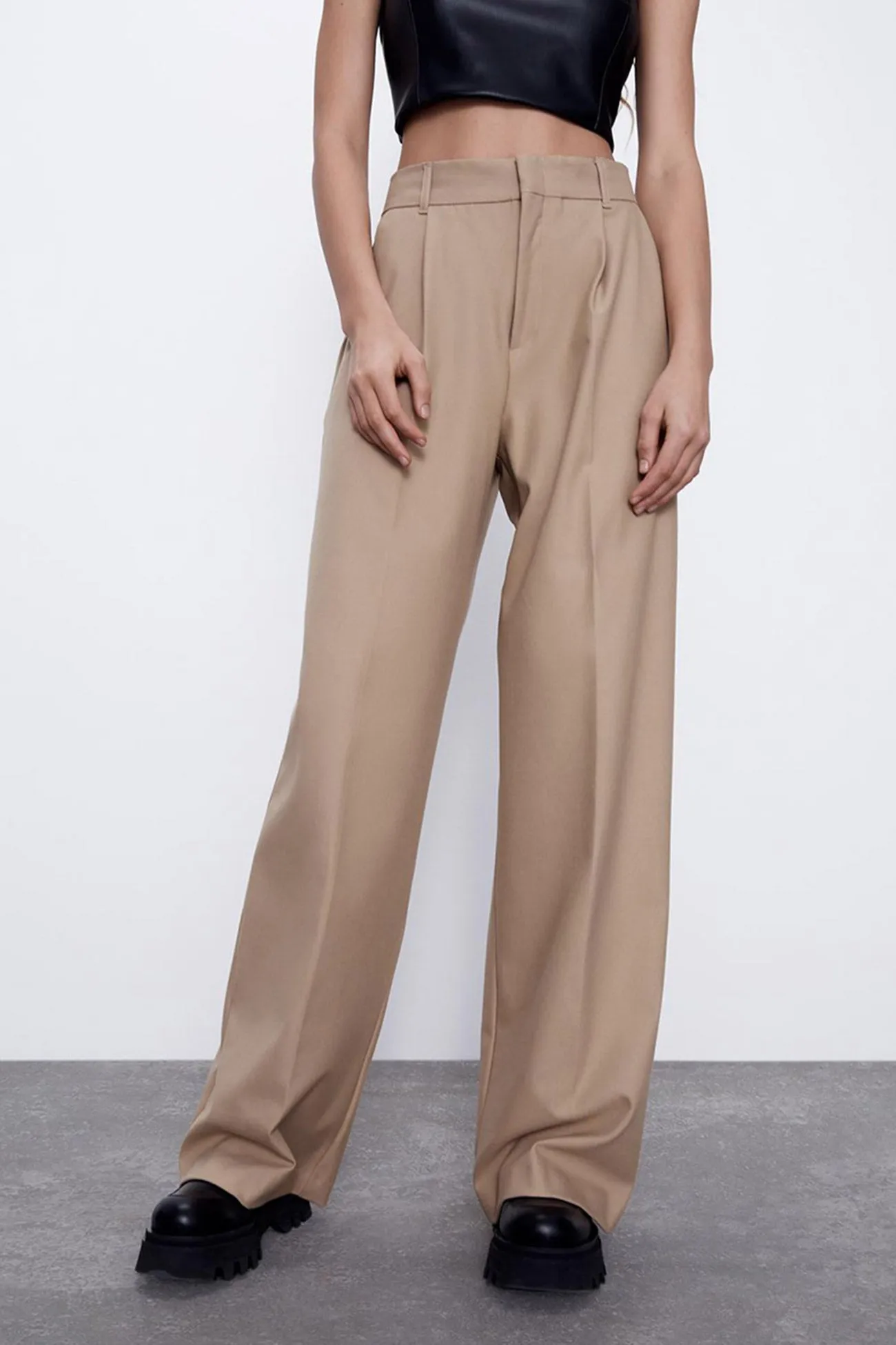 Khaki Loose Straight Suit Long Pants