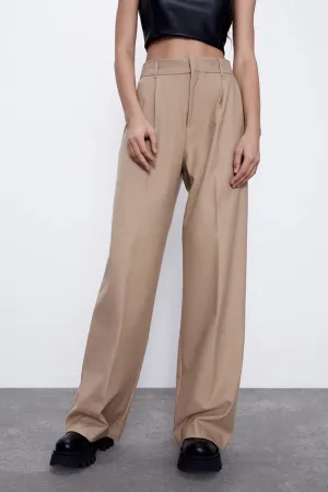 Khaki Loose Straight Suit Long Pants