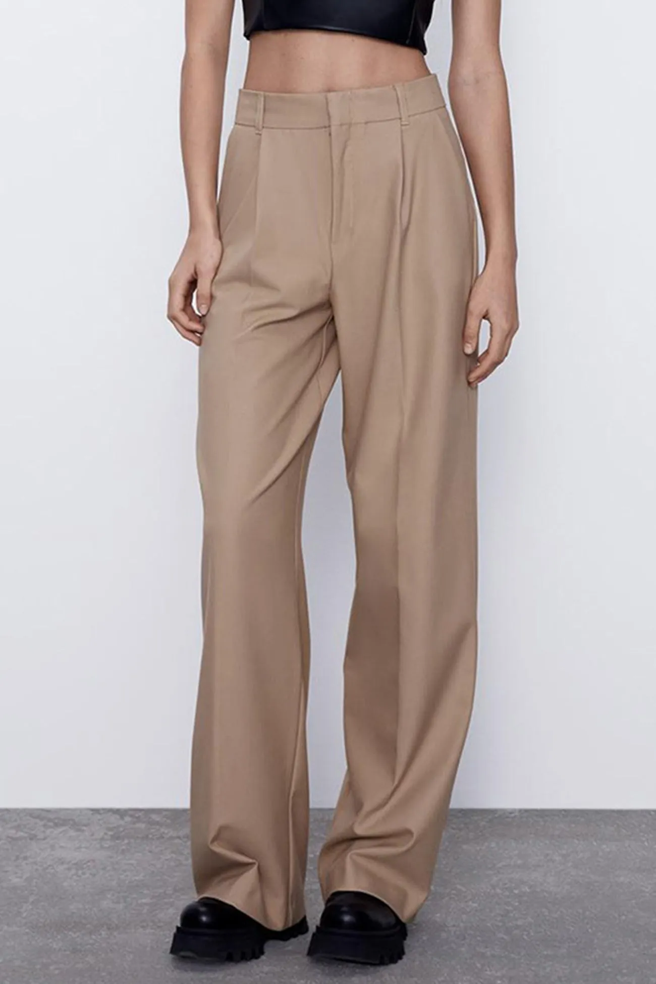 Khaki Loose Straight Suit Long Pants