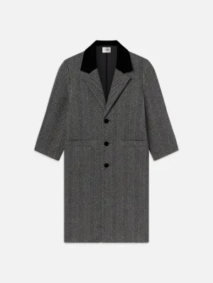 Long Herringbone Coat -- Black Multi