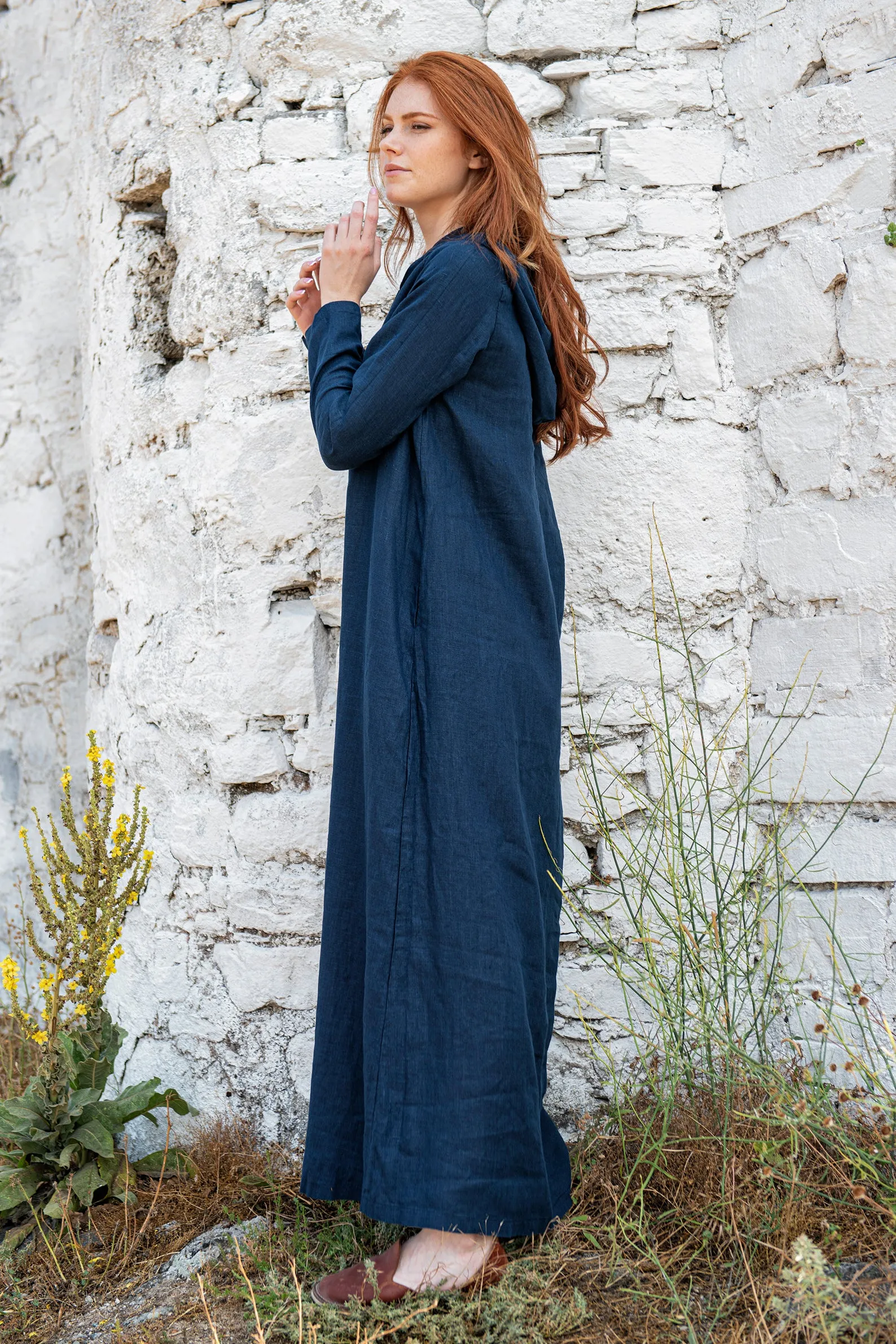 Long Sleeve Hooded Linen Dress